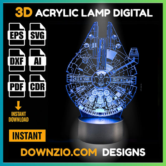 3D Illusion Lamp Digital File | Acrylic LED Lamp Cutting Files (SVG, DXF, AI, PDF, CDR) | Star Wars Millennium Design