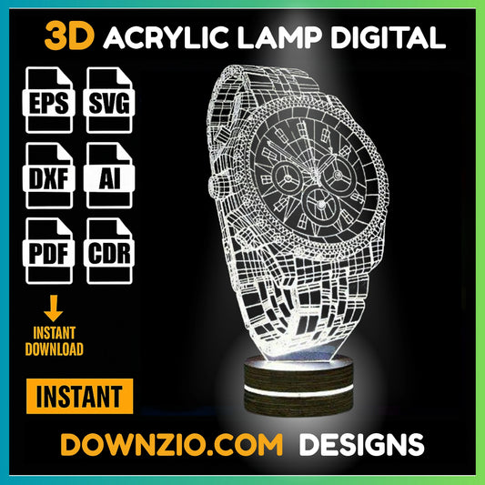 3D Illusion Lamp Digital File | Acrylic LED Lamp Cutting Files (SVG, DXF, AI, PDF, CDR) | Watch Design