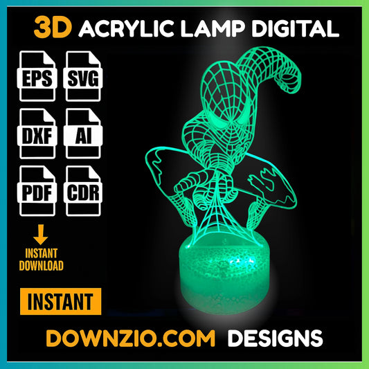 3D Illusion Lamp Digital File | Acrylic LED Lamp Cutting Files (SVG, DXF, AI, PDF, CDR) | Spider-man Design