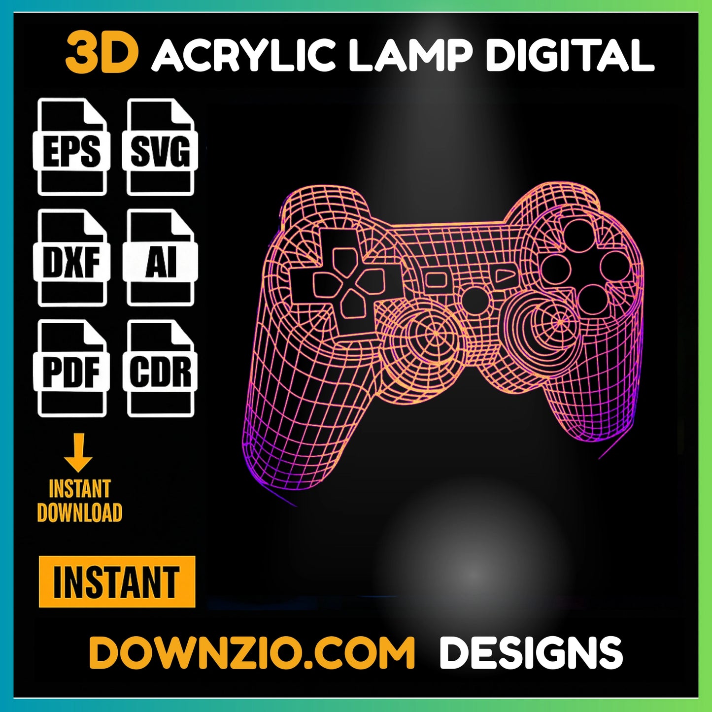 3D Illusion Lamp Digital File | Acrylic LED Lamp Cutting Files (SVG, DXF, AI, PDF, CDR) | game controller Design