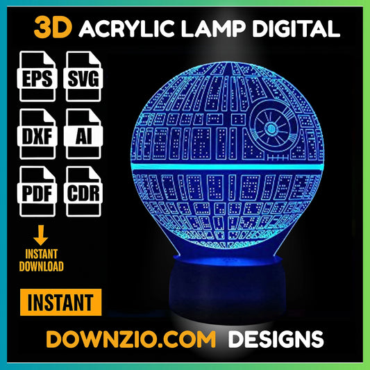 3D Illusion Lamp Digital File | Acrylic LED Lamp Cutting Files (SVG, DXF, AI, PDF, CDR) | Death Star Design