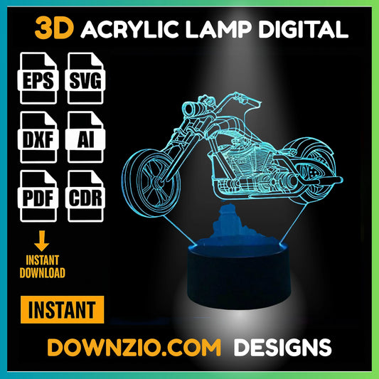 3D Illusion Lamp Digital File | Acrylic LED Lamp Cutting Files (SVG, DXF, AI, PDF, CDR) | Motorcycle Design