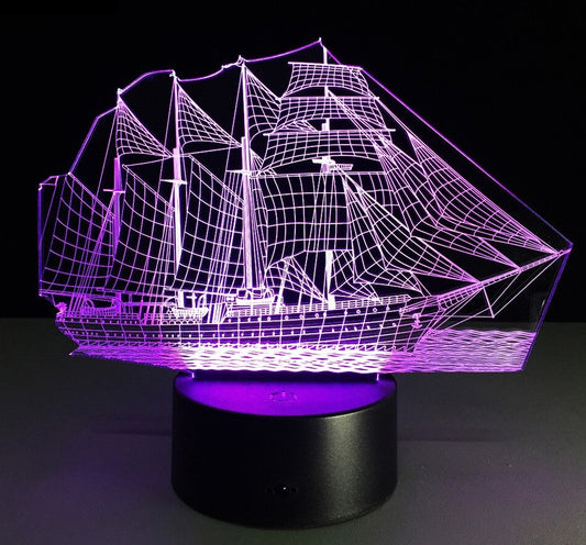 3D Illusion Lamp Digital File | Acrylic LED Lamp Cutting Files (SVG, DXF, AI, PDF, CDR) | Sailing Ship Design